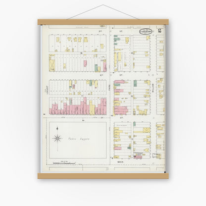Old map wall art mockup — magnetic wood frame on white wall — Sanborn Fire Insurance Map from Stanberry, Gentry County, Missouri (1892), Sheet #0002