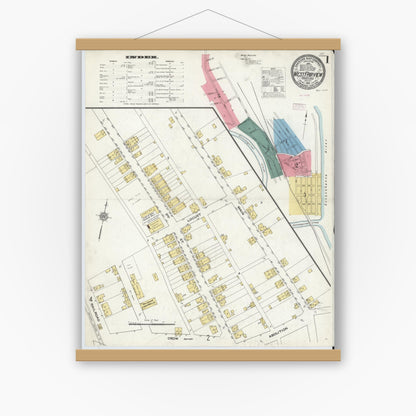 Old map wall art mockup — magnetic wood frame on white wall — Sanborn Fire Insurance Map from West Fairview, Cumberland County, Pennsylvania (1910) - Complete Map Set