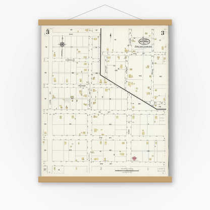 Old map wall art mockup — magnetic wood frame on white wall — Sanborn Fire Insurance Map from Apopka, Orange County, Florida (1924), Sheet #0003