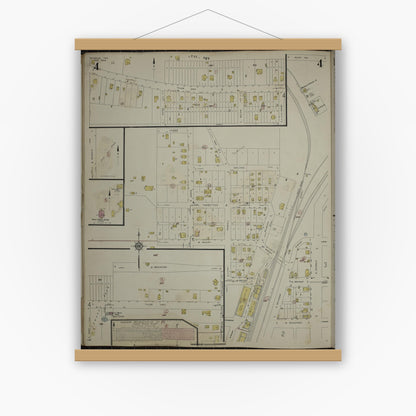 Old map wall art mockup — magnetic wood frame on white wall — Sanborn Fire Insurance Map from Troup, Smith County, Texas (1943), Sheet #0004