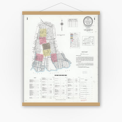 Old map wall art mockup — magnetic wood frame on white wall — Sanborn Fire Insurance Map from Copiague, Suffolk County, New York (1948) - Complete Map Set
