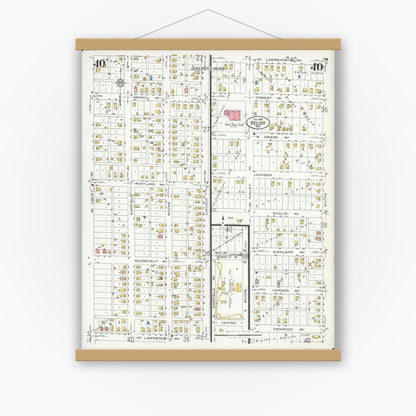Old map wall art mockup — magnetic wood frame on white wall — Sanborn Fire Insurance Map from Beloit, Rock County, Wisconsin (1926), Sheet #0040