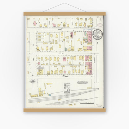 Old map wall art mockup — magnetic wood frame on white wall — Sanborn Fire Insurance Map from Butler, De Kalb County, Indiana (1897) - Complete Map Set