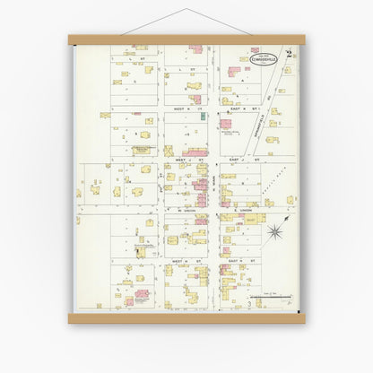 Old map wall art mockup — magnetic wood frame on white wall — Sanborn Fire Insurance Map from Edwardsville, Madison County, Illinois (1909), Sheet #0002