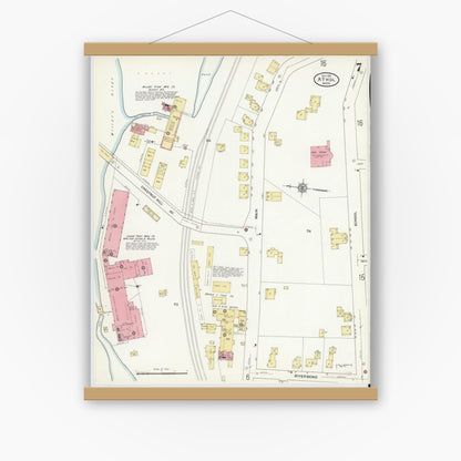 Old map wall art mockup — magnetic wood frame on white wall — Sanborn Fire Insurance Map from Athol, Worcester County, Massachusetts (1911), Sheet #0007