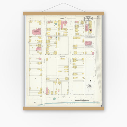 Old map wall art mockup — magnetic wood frame on white wall — Sanborn Fire Insurance Map from New Cumberland, Cumberland County, Pennsylvania (1908), Sheet #0003