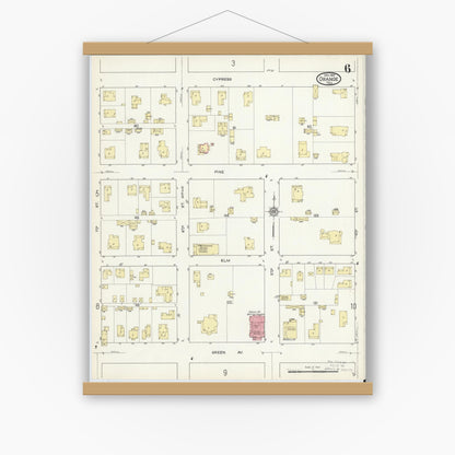 Old map wall art mockup — magnetic wood frame on white wall — Sanborn Fire Insurance Map from Orange, Orange County, Texas (1914), Sheet #0006