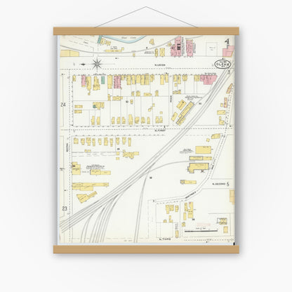 Old map wall art mockup — magnetic wood frame on white wall — Sanborn Fire Insurance Map from Olean, Cattaraugus County, New York (1904), Sheet #0004
