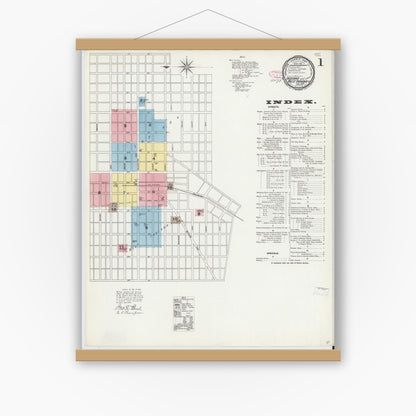Old map wall art mockup — magnetic wood frame on white wall — Sanborn Fire Insurance Map from Indiana, Indiana County, Pennsylvania (1892), Sheet #0001