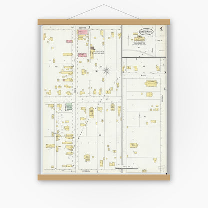 Old map wall art mockup — magnetic wood frame on white wall — Sanborn Fire Insurance Map from Braidwood, Will County, Illinois (1898), Sheet #0004