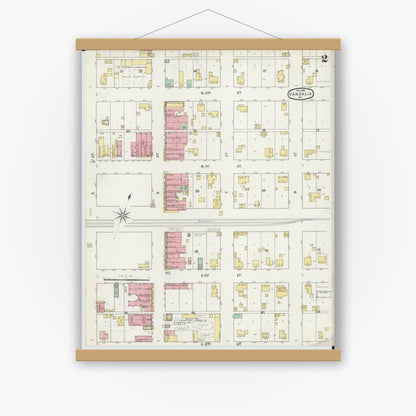 Old map wall art mockup — magnetic wood frame on white wall — Sanborn Fire Insurance Map from Vandalia, Audrain County, Missouri (1895), Sheet #0002