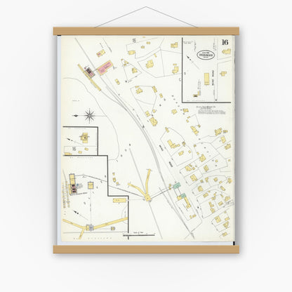 Old map wall art mockup — magnetic wood frame on white wall — Sanborn Fire Insurance Map from Ironwood, Gogebic County, Michigan (1908), Sheet #0016