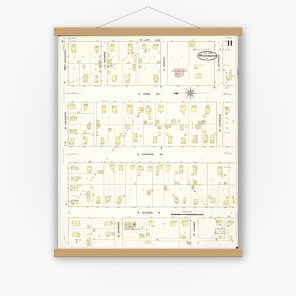 Old map wall art mockup — magnetic wood frame on white wall — Sanborn Fire Insurance Map from Washington, Washington County, Iowa (1909), Sheet #0011