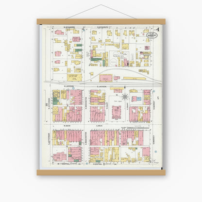 Old map wall art mockup — magnetic wood frame on white wall — Sanborn Fire Insurance Map from Van Wert, Van Wert County, Ohio (1901), Sheet #0004