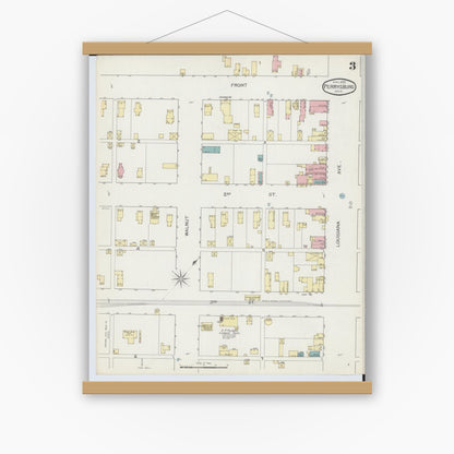 Old map wall art mockup — magnetic wood frame on white wall — Sanborn Fire Insurance Map from Perrysburg, Wood County, Ohio (1893), Sheet #0003