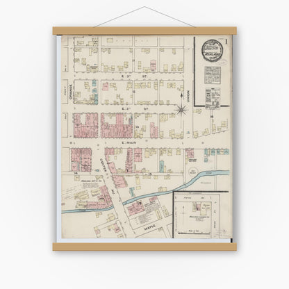 Old map wall art mockup — magnetic wood frame on white wall — Sanborn Fire Insurance Map from Ashland, Ashland County, Ohio (1884) - Complete Map Set