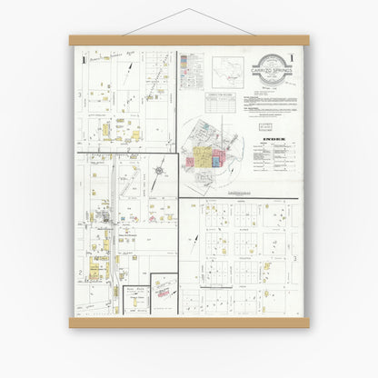 Old map wall art mockup — magnetic wood frame on white wall — Sanborn Fire Insurance Map from Carrizo Springs, Dimmit County, Texas (1933) - Complete Map Set
