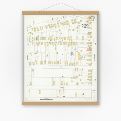 Old map wall art mockup — magnetic wood frame on white wall — Sanborn Fire Insurance Map from Salem, Salem County, New Jersey (1909), Sheet #0018