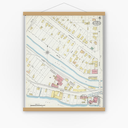 Old map wall art mockup — magnetic wood frame on white wall — Sanborn Fire Insurance Map from Menasha, Winnebago County, Wisconsin (1895), Sheet #0006