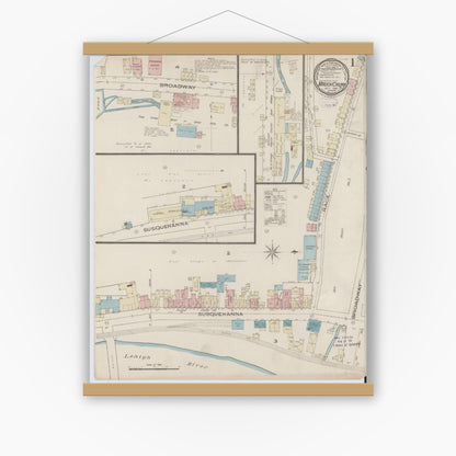 Old map wall art mockup — magnetic wood frame on white wall — Sanborn Fire Insurance Map from Mauch Chunk, Carbon County, Pennsylvania (1885), Sheet #0001