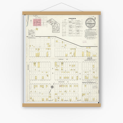 Old map wall art mockup — magnetic wood frame on white wall — Sanborn Fire Insurance Map from Stambaugh, Iron County, Michigan (1913) - Complete Map Set