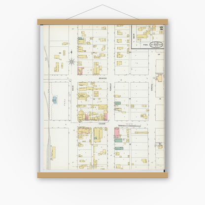 Old map wall art mockup — magnetic wood frame on white wall — Sanborn Fire Insurance Map from Standish, Arenac County, Michigan (1895), Sheet #0002