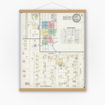 Old map wall art mockup — magnetic wood frame on white wall — Sanborn Fire Insurance Map from Upper Sandusky, Wyandot County, Ohio (1897) - Complete Map Set