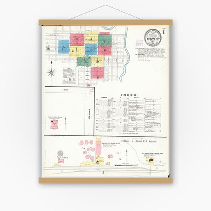 Old map wall art mockup — magnetic wood frame on white wall — Sanborn Fire Insurance Map from Webster City, Hamilton County, Iowa (1907), Sheet #0001