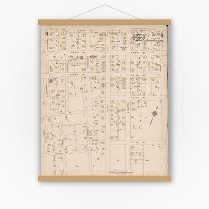 Old map wall art mockup — magnetic wood frame on white wall — Sanborn Fire Insurance Map from McGregor, McLennan County, Texas (1922), Sheet #0006