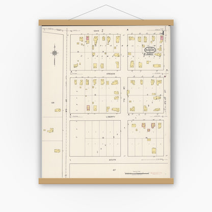 Old map wall art mockup — magnetic wood frame on white wall — Sanborn Fire Insurance Map from Dundee, Kane County, Illinois (1922), Sheet #0004