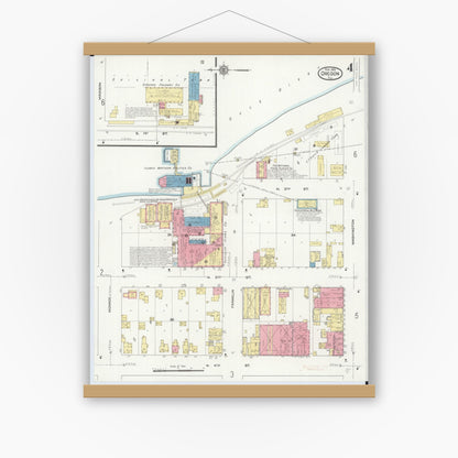 Old map wall art mockup — magnetic wood frame on white wall — Sanborn Fire Insurance Map from Oregon, Ogle County, Illinois (1913), Sheet #0004