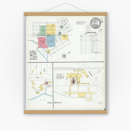 Old map wall art mockup — magnetic wood frame on white wall — Sanborn Fire Insurance Map from Kalkaska, Kalkaska County, Michigan (1900) - Complete Map Set