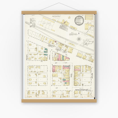 Old map wall art mockup — magnetic wood frame on white wall — Sanborn Fire Insurance Map from Odebolt, Sac County, Iowa (1893), Sheet #0001