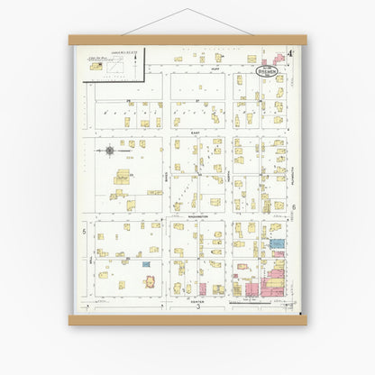 Old map wall art mockup — magnetic wood frame on white wall — Sanborn Fire Insurance Map from Bremen, Marshall County, Indiana (1910), Sheet #0004