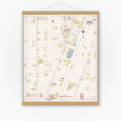 Old map wall art mockup — magnetic wood frame on white wall — Sanborn Fire Insurance Map from Glendale, Los Angeles County, California (1912), Sheet #0004
