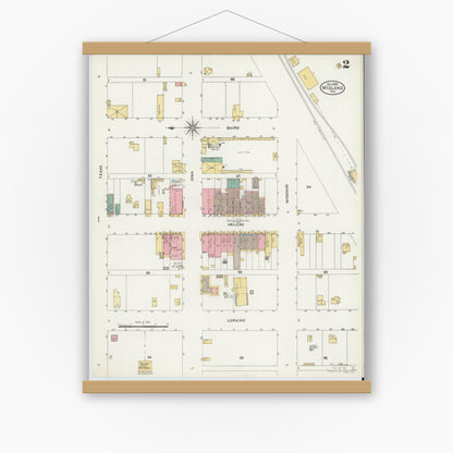 Old map wall art mockup — magnetic wood frame on white wall — Sanborn Fire Insurance Map from Midland, Midland County, Texas (1905), Sheet #0002