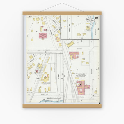 Old map wall art mockup — magnetic wood frame on white wall — Sanborn Fire Insurance Map from Battle Creek, Calhoun County, Michigan (1899), Sheet #0019
