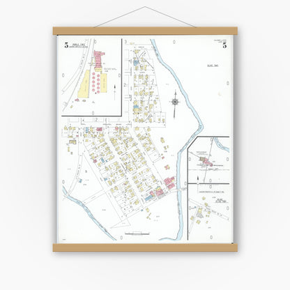 Old map wall art mockup — magnetic wood frame on white wall — Sanborn Fire Insurance Map from Caldwell, Noble County, Ohio (1948), Sheet #0005
