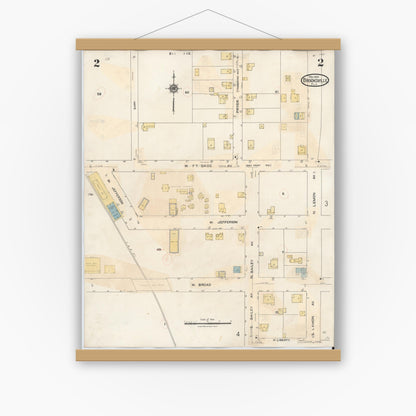 Old map wall art mockup — magnetic wood frame on white wall — Sanborn Fire Insurance Map from Brooksville, Hernando County, Florida (1945), Sheet #0002