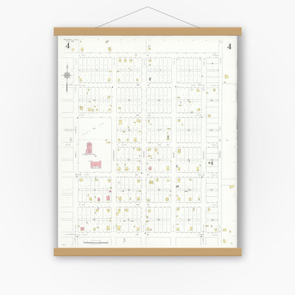 Old map wall art mockup — magnetic wood frame on white wall — Sanborn Fire Insurance Map from O'Donnell, Lynn And Dawson Counties, Texas (1935), Sheet #0004