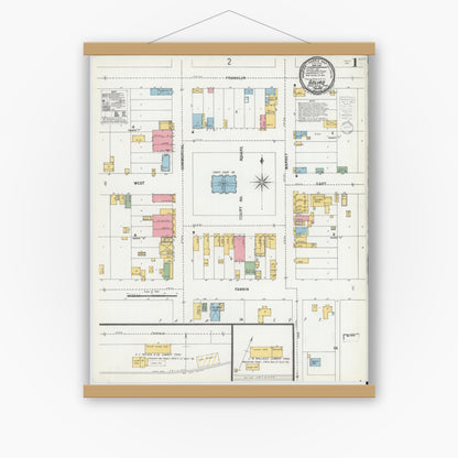 Old map wall art mockup — magnetic wood frame on white wall — Sanborn Fire Insurance Map from Goliad, Goliad County, Texas (1900) - Complete Map Set