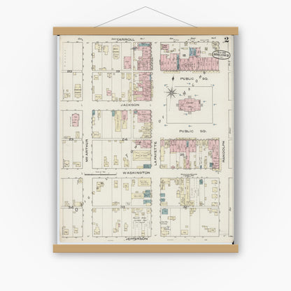Old map wall art mockup — magnetic wood frame on white wall — Sanborn Fire Insurance Map from Macomb, Mcdonough County, Illinois (1886), Sheet #0002