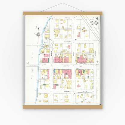Old map wall art mockup — magnetic wood frame on white wall — Sanborn Fire Insurance Map from Waverly, Bremer County, Iowa (1905), Sheet #0004