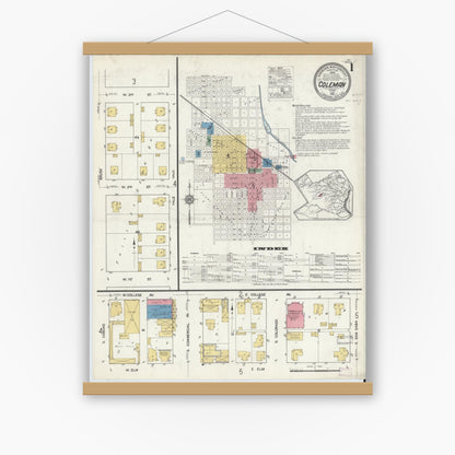 Old map wall art mockup — magnetic wood frame on white wall — Sanborn Fire Insurance Map from Coleman, Coleman County, Texas (1916) - Complete Map Set