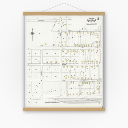Old map wall art mockup — magnetic wood frame on white wall — Sanborn Fire Insurance Map from Whitesboro, Grayson County, Texas (1921), Sheet #0008