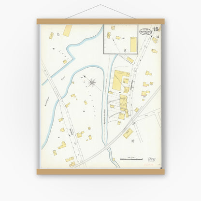 Old map wall art mockup — magnetic wood frame on white wall — Sanborn Fire Insurance Map from Weymouth, Norfolk County, Massachusetts (1904), Sheet #0015