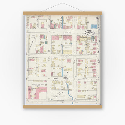 Old map wall art mockup — magnetic wood frame on white wall — Sanborn Fire Insurance Map from Hannibal, Marion County, Missouri (1885), Sheet #0008