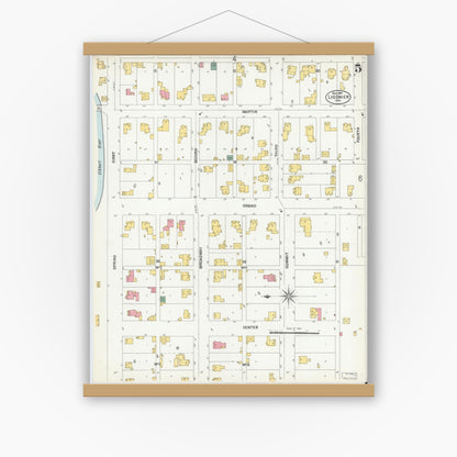 Old map wall art mockup — magnetic wood frame on white wall — Sanborn Fire Insurance Map from Ligonier, Noble County, Indiana (1901), Sheet #0005