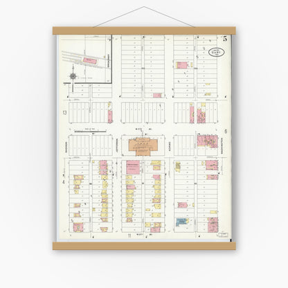 Old map wall art mockup — magnetic wood frame on white wall — Sanborn Fire Insurance Map from Gary, Lake County, Indiana (1911), Sheet #0005