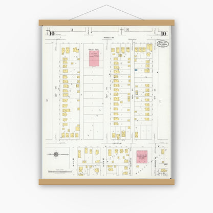 Old map wall art mockup — magnetic wood frame on white wall — Sanborn Fire Insurance Map from Elyria, Lorain County, Ohio (1925), Sheet #0010